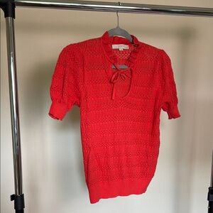 LOFT Vibrant Red Knit Top with Tie Neck